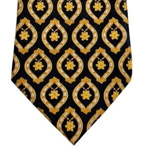 VTG Lanvin Paris Silk Tie Black Gold Medallion Floral Baroque Designer Neck Tie